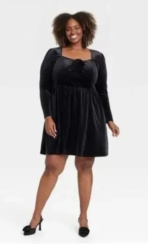 Ava + Viv NWT Women's Long Sleeve Rosette Midi A-Line Velvet Dress Size XXL thumbnail 1