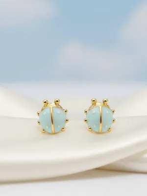 Blue Ladybug Stud Earrings thumbnail 2