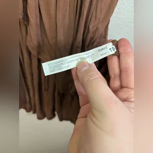 NWT Anthropologie Celandine Strapless Ruched Asymmetrical-Hem Dress Brown Size M thumbnail 12