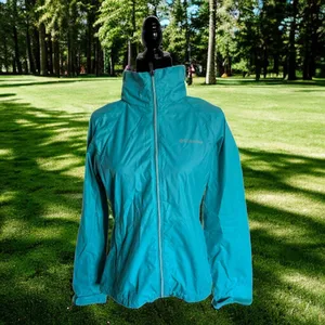 Columbia Women's Teal Rain Jacket M Lightweight Hooded Windbreaker‎ Full Zip thumbnail 4