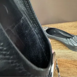 Tory Burch Black Leather Logo Reva Ballet Flats with Silver Emblem Discs thumbnail 6