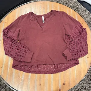 Anthropologie Plum Eyelet Yoke V Neck Pullover Sweatshirt Women's Size L Cotton thumbnail 4