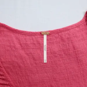 Free People Elsie Puff Sleeve Cotton Linen Blend Tunic‎ Top Women XS Pink Boho thumbnail 3