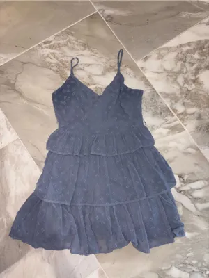 Altar'd State Dusty Blue Tiered Eyelet Spaghetti Strap Mini Dress thumbnail 5