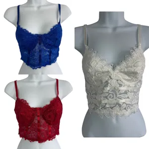 Lot of 3 Lace‎ Corset Bralette Blue Red White Floral Sheer Bustier Small Boho thumbnail 2
