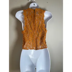 Zara Trafaluc Mustard Yellow Lace Mock Neck Sleeveless Crop Top S/S18 Full Zip thumbnail 4
