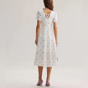 Rihoas White Lemon Fruit Square Neck Midi Dress thumbnail 4