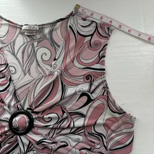 CDW Women's Sleeveless V-Neck Blouse XL Pink Black White Abstract Swirl thumbnail 5