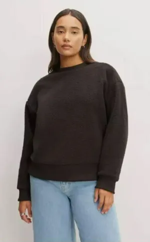 New Everlane Black Fleece Oversized Teddy Crewneck Sweater Small thumbnail 1
