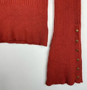 Free People Viola Rust Knit Sweater Top Studded Bell Sleeves Boho thumbnail 9