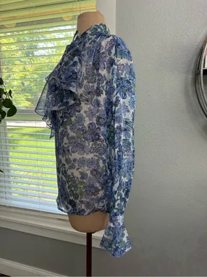 Sabina Musayev Sheer Floral Ruffle Tie-Neck Blouse Size XS thumbnail 4