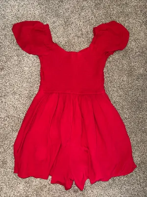 Hollister Red Smocked Off-the-Shoulder Sweetheart Romper thumbnail 2