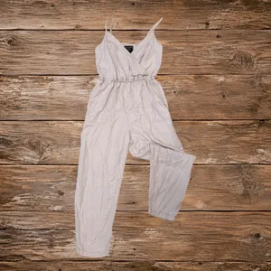 Abercrombie & Fitch Women Khaki Lyocell Wrap Jumpsuit Small Sleeveless Pockets thumbnail 2
