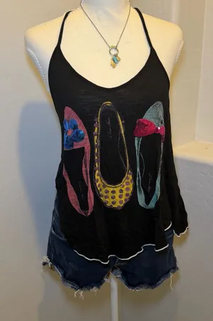 Vintage Y2K Halter Top Backless Flowy Ballet Flats Graphic Tank M thumbnail 1