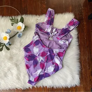 Purple Floral Cut Out One Piece NWT Size Medium thumbnail 3