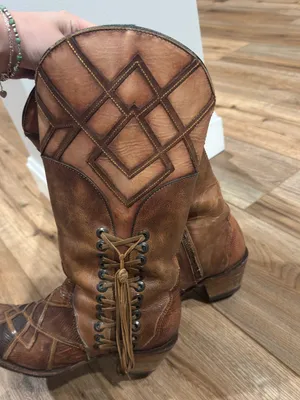 CORRAL Honey Lizard Laser Cut Overlay Lace Up Leather Cowboy Boots | Size 8.5 thumbnail 3