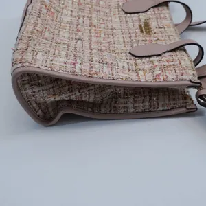 Guess Tweed Tote Women Pink Gold Coquette Small Crossbody Bag thumbnail 10