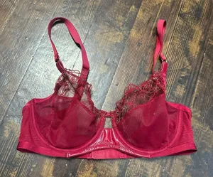 Victoria’s Secret lacy red sexy unlined Demi 34D bra thumbnail 1