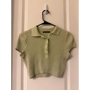 Brandy Melville Sage Green Ribbed Knit Polo Crop Top Small Cotton Short Sleeve thumbnail 11