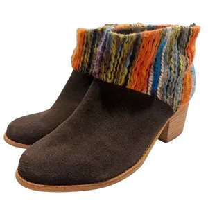 TOMS Women's Ankle Boots Size 10W Suede Multicolor‎ Woven Cuff thumbnail 1
