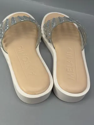 Antonio Melani Slide Sandals Womens 5 Tan Clear Rhinestones Flat Heel Slip On thumbnail 4