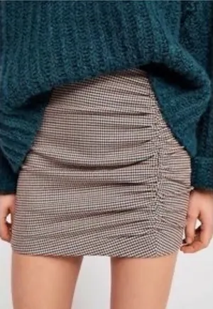 Free People Womens 2 Small Mini Skirt‎ Ruched Plaid Houndstooth Brown Academia thumbnail 1