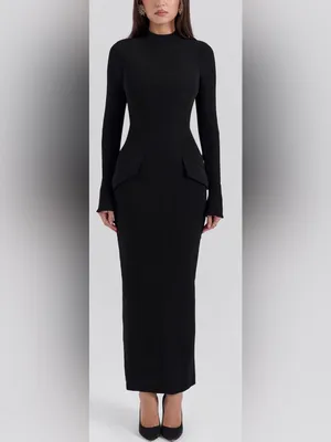 NEW House of CB Marie Louise Mock Neck Long Sleeve Black Maxi Dress Sz XS thumbnail 2