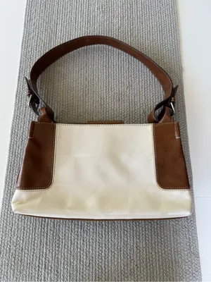 Vintage 90’s Nine & Co. White Canvas Shoulder Bag with Brown Leather Trim thumbnail 5