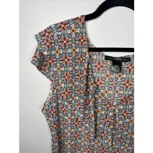 Amang NY Top Womens XL Peasant Boho V-neck Cap Sleeve Stretch‎ Colorful thumbnail 12