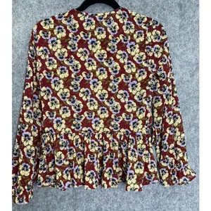 Madewell Floral Violet Pansy Blouse Burgundy Long Sleeve Peplum XS Fall Florals thumbnail 4