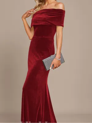 JJ's House Tazahara Red Off the Shoulder Strapless Velvet Maxi Dress thumbnail 2