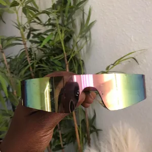 Unisex Trendy Rimless Futuristic Rave Trendy Shades Y2k Shield Flat Top Fashion Eyeglasses Multicolored Silver Tone Grunge Punk Avant Garde thumbnail 3