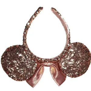 Walt Disney world Parks Exclusive Minnie Ear Headband Rose gold Sequin Bow thumbnail 2