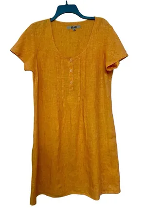 FLAX Brand 100% Linen Short Sleeve Dress Orange Womens Size S thumbnail 1