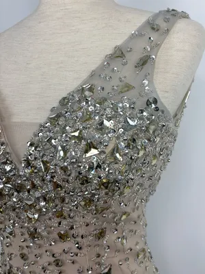 NIGHT STUDIO Couture Nude Illusion Crystal Beaded Gown Formal Evening Dress thumbnail 6