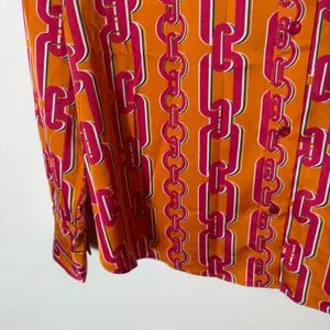 Maison d'Amelie Chain Print‎ Blouse Top Orange Pink Long Sleeve Size Small thumbnail 4