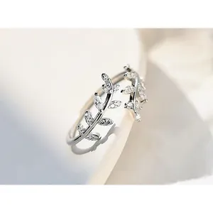 Boutique Sparkly 5a Cz‎ Leaf Ring | White Gold Plated Sterling Silver thumbnail 6