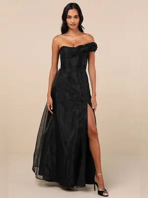 LULU’S Mesmerizing Silhouette Black Organza Off-the-Shoulder Maxi Dress thumbnail 6