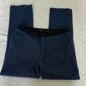 Zara Basic Black and Blue Patterned Trousers thumbnail 1