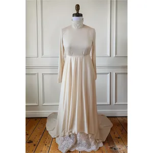 1974 Vintage Bianchi Silk Qiana Wedding Gown Lace Pearl Hood Veil Bridal Dress thumbnail 3