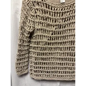 John Paul Richard‎ Women's Sweater Petite SZ S Beige Fisherman Mesh Open Knit thumbnail 2