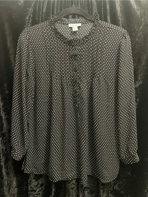 Polka Dot Button Up Blouse Black Size M thumbnail 1