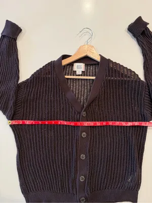 BDG Open-Weave V-Neck Cardigan in‎ Dark Brown thumbnail 4