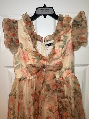 SHEIN Floral Ruffled Chiffon Maxi Dress - Peach Rose Print Size M NWT thumbnail 2