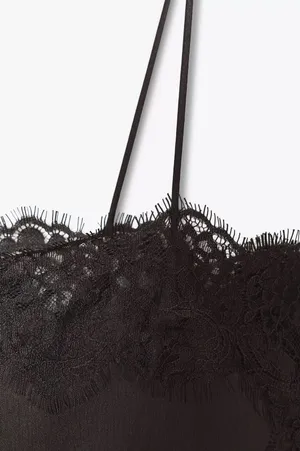 Zara satin Lace-Trim Slip Dress Top in Deep Brown thumbnail 4