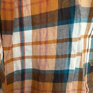 SO flannel button front Juniors xs Shirt Blue, cream, orange and maroon plaid flannel thumbnail 2