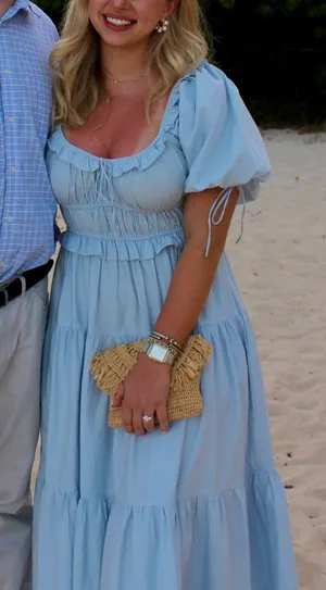 En Saison Poplin Puff-Sleeve Tiered Midi Dress thumbnail 6