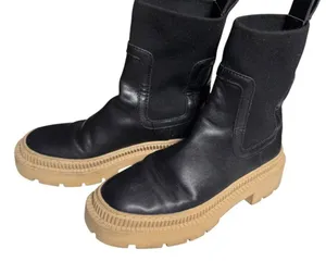 MNG mango Boots Womens 5.5‎ Black Tan Chunky Sole Pull On Platform Chelsea Style thumbnail 1