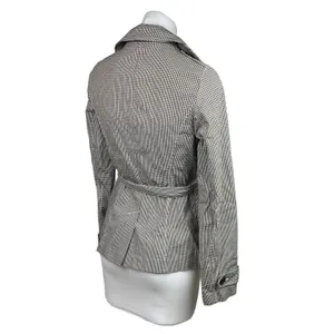 Halogen Black White Gingham Check Double Breasted Tie Belt Trench Jacket Sz XS thumbnail 4