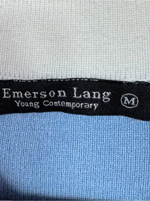 Emerson Lang Cardigan Sweater Button Front Contrast Trim Blue White Medium thumbnail 9
